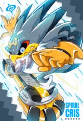  1boy artist_name bird blue_eyes english_commentary full_body furry gloves goggles jewelry necklace shoes skateboarding sneakers sonic_(series) sonic_riders sonic_riders_(series) spiral_cris storm_the_albatross yellow_gloves 
