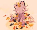  alolan_meowth autumn_leaves edtropolis full_body leaf looking_to_the_side no_humans pokemon pokemon_(creature) sitting solo 