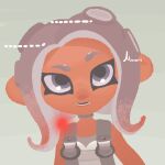  agent_8_(splatoon) bare_shoulders collar commentary cowboy_shot dark-skinned_female dark_skin english_commentary green_background grey_eyes grey_hair highres isa_monarc long_hair looking_at_viewer octoling octoling_girl open_mouth shirt simple_background sleeveless sleeveless_shirt splatoon_(series) splatoon_3 splatoon_3:_side_order white_shirt 