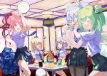  5girls animal_ears blue_hair don-chan_(usada_pekora) earrings fandead_(uruha_rushia) green_hair heterochromia highres hololive hololive_fantasy houshou_marine jewelry multiple_girls nosu_(pewk_x4b) pointy_ears rabbit_ears rabbit_girl shiranui_flare shirogane_noel skull_earrings uruha_rushia uruha_rushia_(school_uniform) usada_pekora virtual_youtuber 