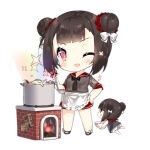  2girls apron artist_request black_footwear black_necktie blush blush_stickers bowl brick brick_oven brown_dress chibi chicken_(food) cooking_fairy_(girls&#039;_frontline) cooking_pot double_bun dress fairy_(girls&#039;_frontline) fire firewood floating food footwear_ribbon full_body girls_frontline grey_shirt hair_bun hair_ornament hair_ribbon hair_scrunchie hand_on_own_hip holding holding_bowl holding_ladle ladle looking_at_viewer multiple_girls necktie no_socks official_art one_eye_closed oven pleated_skirt poster_(object) rainbow red_ribbon red_sailor_collar red_scrunchie red_skirt ribbon sailor_collar scrunchie shirt short_hair short_sleeves simple_background skirt slit_pupils smile soup soup_ladle sparkle standing third-party_source transparent_background waist_apron white_ribbon |_| 