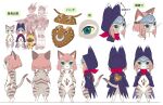  2boys 2girls animal_ears animal_hood bag bandana brown_fur cat_ears cat_tail colored_sclera crescent digitigrade furry furry_female green_eyes grey_fur hair_ornament highres hood looking_at_viewer monster_hunter_(series) monster_hunter_stories_2 multiple_boys multiple_girls multiple_views naville_(monster_hunter_stories) official_art pink_hair protagonist_(mhs2) red_bandana reference_sheet strap tail tsukino_(monster_hunter) two-tone_fur whiskers white_fur yellow_sclera 