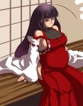  absurdres ahoge black_hair breasts detached_sleeves highres hime_cut huge_breasts mugen_(game) pregnant rekise sendai_hakurei_no_miko sideboob tatami touhou yellow_eyes 