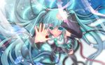  aqua_hair bad_id boots fourth_wall hatsune_miku maryquant necktie skirt thigh-highs thighhighs twintails vocaloid 