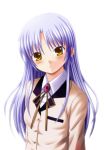  blazer blue_hair guttyod long_hair school_uniform simple_background tachibana_kanade yellow_eyes 