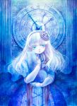  cat clock doll_joints eyelashes holding lips original rinko_(artist) rinko_(mg54) roman_numerals solo traditional_media watch watercolor_(medium) white_eyes 