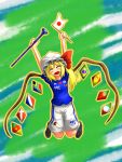  2010_fifa_world_cup alternate_wings blonde_hair blush brazilian_flag cameroonian_flag closed_eyes danish_flag flag flandre_scarlet french_flag hat holding horn_(instrument) italian_flag japanese_flag jumping open_mouth ponytail portuguese_flag smile soccer soccer_uniform south_african_flag taihentai touhou vuvuzela wings world_cup 
