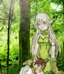   closed_eyes elf forest lap long_hair male nature pointy_ears  