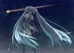  bare_shoulders detached_sleeves from_behind hatsune_miku hayabusa_(spacecraft) long_hair night night_sky rokuwata_tomoe skirt sky space_craft standing star star_(sky) starry_sky thigh-highs thighhighs twintails very_long_hair vocaloid 