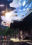  hakurei_reimu highres ibuki_suika kirisame_marisa kochiya_sanae oriental_umbrella reflection scenery shrine sky stone_lantern touhou umbrella water yakumo_yukari 