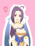  ahoge breasts cleavage cosplay idolmaster judith judith_(cosplay) midriff miura_azusa ponytail purple_hair red_eyes smile solo tales_of_vesperia 