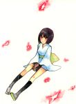  black_hair fujiwara_no_mokou fujiwara_no_mokou_(young) japanese_clothes kneehighs pot sandals short_hair sitting socks solo touhou tsuru young 