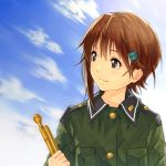  brown_eyes brown_hair hair_ornament hairclip military military_uniform short_hair sora_no_woto sorami_kanata uniform yui_7 