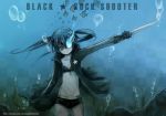  black_hair black_rock_shooter black_rock_shooter_(character) blue_eyes bubble fish glowing glowing_eyes long_hair midriff scar shorts solo star sword twintails underwater utm weapon 