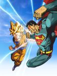  alien battle crossover dc_comics dragon_ball dragon_ball_z epic highres kryptonian s_shield son_goku son_gokuu super_saiyan superman superman_(series) xikinight 