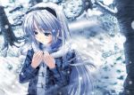  blue_hair blush clannad coat hairband miyai_max sakagami_tomoyo snow solo tree 