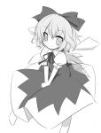  cirno dress hair_bow highres machily miko_machi monochrome ribbon short_hair sketch smile touhou wings 