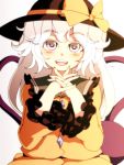  bad_id colored_eyelashes dise face hands_clasped hat komeiji_koishi long_hair open_mouth silver_hair smile solo touhou white_hair 