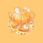  3others animal_focus artist_name cake cake_slice charongess cup drawing english_commentary food ghost halloween looking_at_viewer mouse multiple_others no_humans orange_background original plate pumpkin simple_background smile sparkle spoon tea teacup teapot 