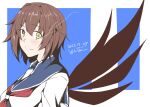  1girl blue_sailor_collar brown_hair commentary_request dated furutaka_(kancolle) glowing glowing_eye heterochromia kantai_collection neckerchief red_neckerchief sailor_collar school_uniform serafuku short_hair signature solo taira_yuuki upper_body wings yellow_eyes 