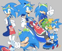 2boys bird_boy car closed_eyes crossed_arms eyewear_on_head furry furry_male goggles goggles_on_head green_eyes grey_background grin hoverboard jet_the_hawk k0smic_aries motor_vehicle multiple_boys multiple_views smile sonic_&amp;_all-stars_racing_transformed sonic_(series) sonic_riders sonic_riders_(series) sonic_the_hedgehog sonic_the_hedgehog_(idw) sonic_the_hedgehog_(riders) tagme thumbs_up v