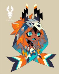  1boy blue_eyes brown_background dark-skinned_male dark_skin deformed eda fangs hood hood_up horns male_focus native_american orange_hair original portrait simple_background solo 