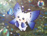  antennae blue_butterfly blush bug butterfly butterfly_wings digimon digimon_(creature) english_text grass morphomon nabii_oo open_mouth solo solo_focus watermark wings 
