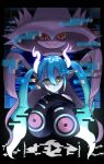  1girl aqua_hair ghost ghost_miku_(project_voltage) glitch gradient_hair hair_between_eyes hatsune_miku highres long_hair looking_at_viewer mismagius multicolored_hair nekomaru_suko pale_skin pokemon pokemon_(creature) project_voltage sleeves_past_fingers sleeves_past_wrists twintails very_long_hair vocaloid will-o&#039;-the-wisp_(mythology) yellow_eyes 