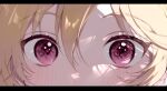  1boy androgynous black_border blonde_hair blush border covered_mouth ensemble_stars! eye_focus hair_between_eyes highres looking_ahead looking_at_viewer male_focus moka_(210727) nito_nazuna pink_hair shadow short_hair solo 