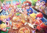  3girls 5boys 6+others agumon bird blonde_hair blue_eyes blue_hair blue_shirt brown_eyes brown_hair bug burger cat closed_eyes computer digimon digimon_(creature) drink drinking drinking_straw eating food fork gabumon glasses goggles goggles_on_head gomamon hat horns huan_li ishida_yamato izumi_koushirou kido_jou knife laptop long_hair multiple_boys multiple_girls multiple_others open_mouth orange_hair orange_shirt palmon patamon piyomon plant plate redhead shirt short_hair short_sleeves spiky_hair table tachikawa_mimi tailmon takaishi_takeru takenouchi_sora tentomon vest white_shirt yagami_hikari yagami_taichi yellow_vest 