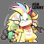  1boy artist_request bracelet commentary_request full_body happy jewelry koopalings lemmy_koopa looking_at_viewer lowres male_focus mecha-koopa multicolored_hair no_humans non-web_source solo source_request spiked_bracelet spikes super_mario_bros. 