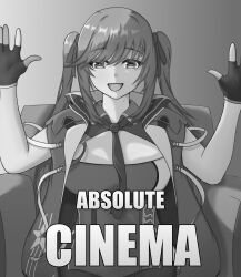 1girl absolute_cinema_(meme) azur_lane essex_(azur_lane) hands_up long_hair meme open_mouth twintails