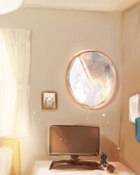  2boys ace_trappola bedroom character_doll computer creature deuce_spade grim_(twisted_wonderland) indoors light_particles looking_at_viewer male_focus mirror multiple_boys short_hair sunlight twisted_wonderland window yuu_(twisted_wonderland) yuuki_(yukko7474) 