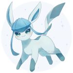  alopias closed_mouth full_body glaceon green_eyes looking_at_viewer mixed-language_commentary no_humans pokemon pokemon_(creature) smile solo sparkle watermark white_background 