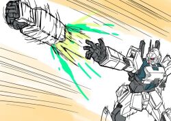  glowing gundam gundam_08th_ms_team gundam_ez8 hiyama_nobuyuki mecha mecha_focus mizuno_sasuga mobile_suit no_humans red_eyes robot rocket_punch science_fiction solo spinning voice_actor_connection weapon yuusha_ou_gaogaigar yuusha_series 