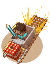  04sora40 1boy aqua_shirt brown_hair chibi dark-skinned_male dark_skin explosive holding holding_sword holding_weapon male_focus minecart minecraft minecraft_sword shirt short_hair simple_background solo steve_(minecraft) super_smash_bros. sword tnt tnt_block_(minecraft) weapon white_background 