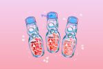  absurdres artist_name bottle drink gradient_background heart highres meyoco no_humans object_focus original pink_background pink_theme ramune 