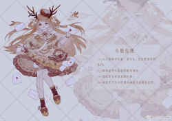  1girl angel_wings ankle_socks antlers artist_name asuuta bag bag_bow bird bird_nest blonde_hair bloomers blunt_bangs bow bowtie bracelet brown_bird brown_bow brown_eyes brown_socks buckle bug butterfly chinese_commentary chinese_text collared_shirt commentary_request dress egg envelope eyelashes floating_clothes floating_hair flower footwear_bow frilled_dress frilled_footwear frilled_shirt frilled_sleeves frilled_socks frills full_body grey_background hair_flower hair_ornament hair_rings highres holding holding_envelope horns jewelry light_blush lipstick lolita_fashion long_hair long_sleeves makeup medium_dress nest nest_on_head off-shoulder_dress off_shoulder original parted_lips pink_lips puffy_long_sleeves puffy_sleeves ribbon ribbon-trimmed_dress ribbon-trimmed_sleeves ribbon_legwear ribbon_trim shirt shirt_under_dress shoes shoulder_bag socks solo star_(symbol) striped_bow tareme three-quarter_sleeves translation_request very_long_hair watermark watermark_grid wax_seal weibo_watermark white_bag white_bloomers white_flower white_shirt wings yellow_bow yellow_bowtie yellow_dress yellow_ribbon yellow_shoes zoom_layer 