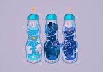  absurdres artist_name bottle clouds crescent drink grey_background highres lavender_background meyoco moon no_humans object_focus original rain ramune simple_background sparkle star_(symbol) sun water_drop 