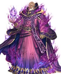  1boy aura bald beard bracelet dark-skinned_male dark_aura dark_skin dragonstone facial_hair fire_emblem fire_emblem:_mystery_of_the_emblem fire_emblem_heroes full_body highres izuka_daisuke jewelry male_focus medeus non-web_source official_art old old_man pointy_ears purple_robe red_eyes robe solo standing transparent_background white_hair 
