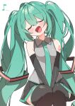  absurdres commentary_request elbow_gloves gloves green_eyes green_hair hatsune_miku highres music musical_note pleated_skirt singing skirt twintails uruti_2388 vocaloid 