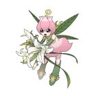  1girl boots digimon digimon_(creature) fairy flower full_body green_footwear knee_boots leaf_wings lilimon monster_girl open_mouth petals plant_girl roseepdl2 simple_background solo white_background white_flower 