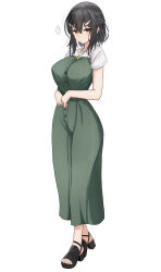  ... 1girl absurdres black_hair black_shoes breasts closed_mouth commentary dress fate/kaleid_liner_prisma_illya fate_(series) full_body green_dress hair_ornament high_heels highres large_breasts looking_at_viewer miyu_edelfelt sandals self-upload shoes shokobr simple_background solo spoken_ellipsis standing white_background yellow_eyes 