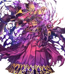  1boy aura bald beard bracelet dark-skinned_male dark_aura dark_skin dragonstone facial_hair fire_emblem fire_emblem:_mystery_of_the_emblem fire_emblem_heroes full_body highres izuka_daisuke jewelry male_focus medeus non-web_source official_art old old_man pointy_ears purple_robe red_eyes robe solo torn_clothes torn_robe transparent_background white_hair 