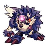  1other bandages claws digimon digimon_(creature) full_body gift4437 loogamon looking_at_viewer no_humans red_eyes sharp_teeth simple_background solo teeth tongue tongue_out white_background 