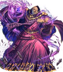  1boy aura bald beard bracelet dark-skinned_male dark_aura dark_skin debris dragonstone facial_hair fire_emblem fire_emblem:_mystery_of_the_emblem fire_emblem_heroes full_body highres izuka_daisuke jewelry male_focus medeus non-web_source official_art old old_man pointy_ears purple_robe red_eyes robe solo transparent_background white_hair 