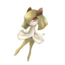  a26g8 colored_skin green_hair green_skin hair_over_one_eye horns kirlia looking_at_viewer multicolored_skin pink_eyes pokemon pokemon_(creature) sidelocks simple_background smile two-tone_skin white_background white_skin 