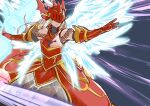  1girl armor blonde_hair covered_eyes digimon digimon_(creature) digital_hazard dukemon dukemon_crimson_mode finalelysion gauntlets genderswap genderswap_(mtf) helmet helmet_over_eyes long_hair mask original personification solo white_wings wings 