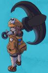  backpack bag brown_eyes brown_hair dolphin fighting_game guilty_gear guilty_gear_strive guilty_gear_xrd highres hood hood_down hoodie may_(guilty_gear) orange_footwear orange_headwear orange_hoodie yurazah 