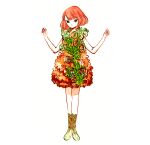  1girl dress expressionless flower full_body hands_up highres leaf looking_at_viewer meyoco original plant redhead shadow simple_background sleeveless sleeveless_dress solo standing white_background 